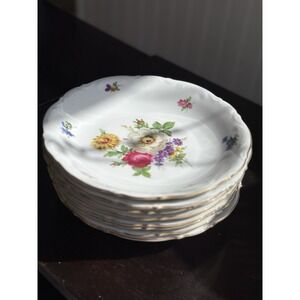 Set of 8 Mitterteich Bavaria Meissen Floral 059 Rim Soup Bowls Gold Trim Germany